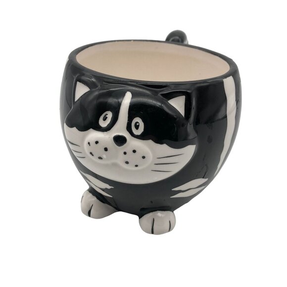 Pier 1 Imports 3D Chubby Cat Mug Hand-Painted Dolomite Footed Tail Handle - Picture 1 of 10